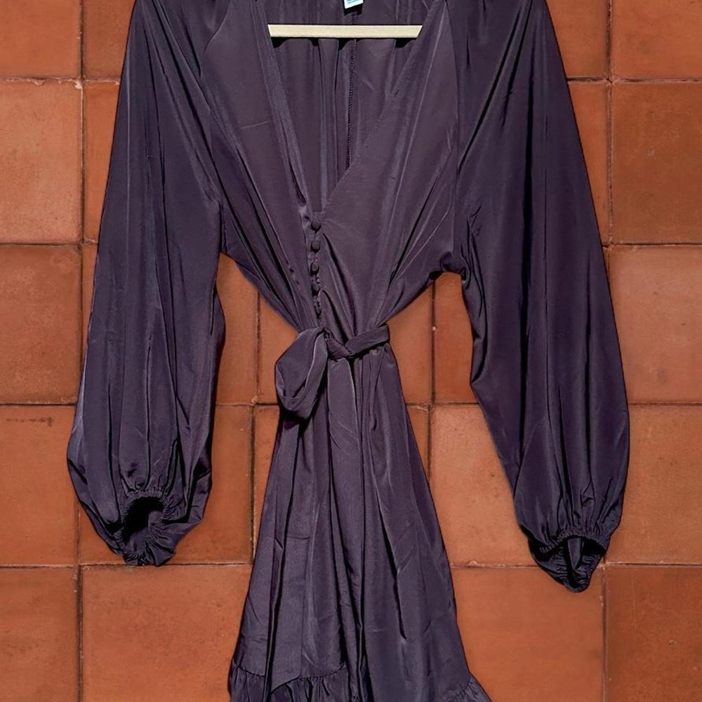 H&M Brown Tie Front Dress with Ruffle Hem